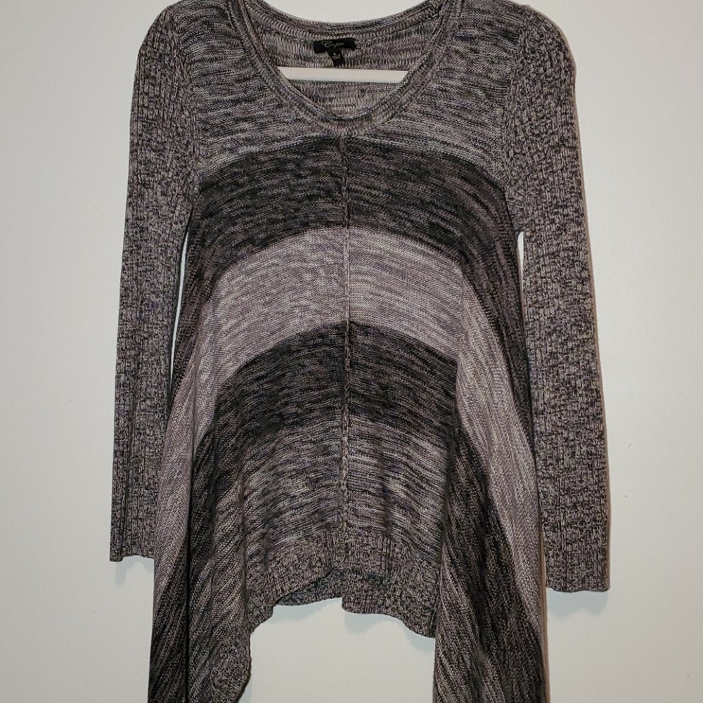Cupio Striped Crewneck Sweater w/ Asymmetrical Hem